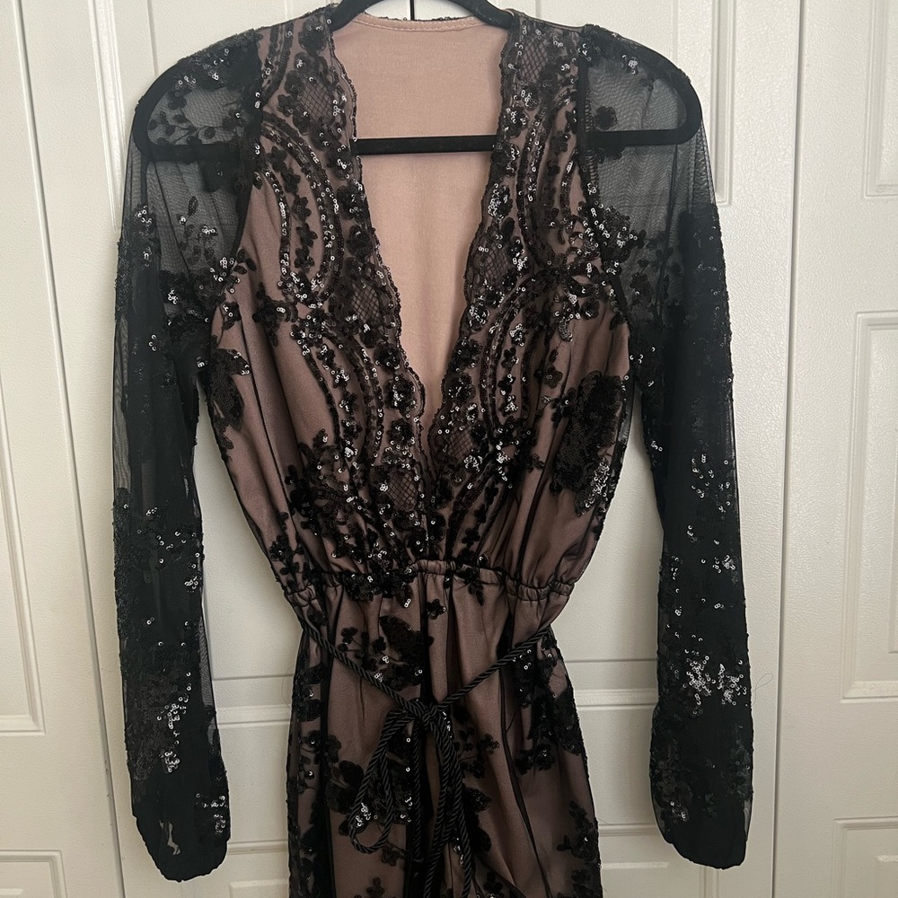 Black Sequin-Embellished Mauve Jumpsuit